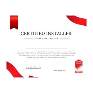 VELUX Certificate of Completion